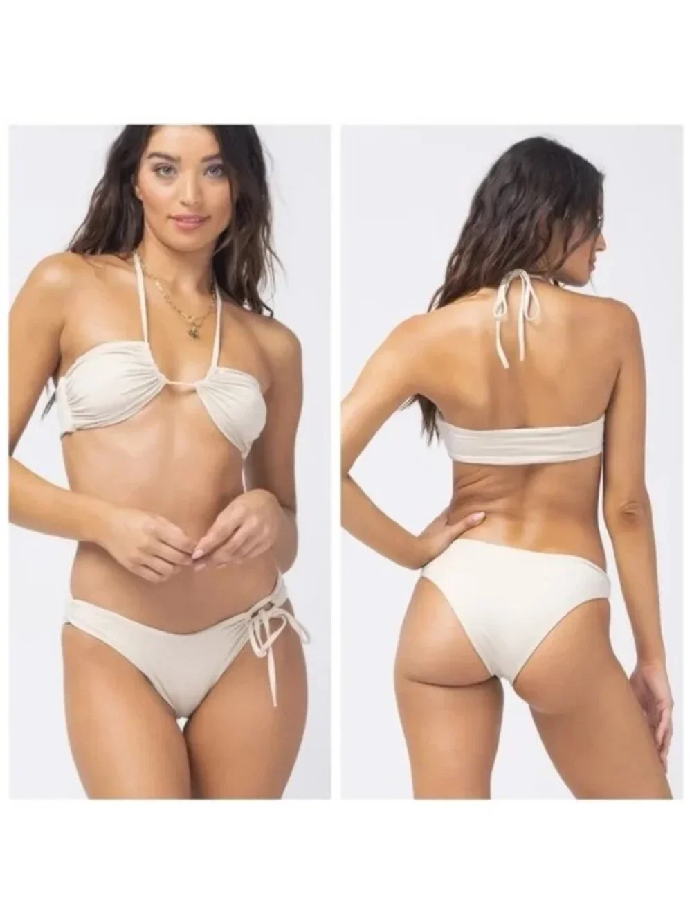L*Space Shimmer Dawn Bikini Top in Bone XSmall New Womens Swimsuit